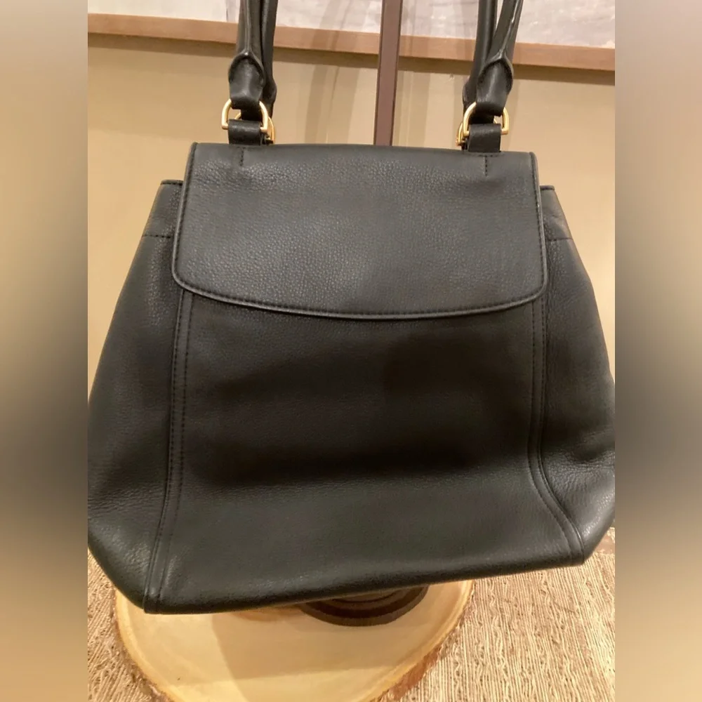 TORY BURCH Half-Moon Leather Satchel Tote Purse Handbag‎ Black Leather